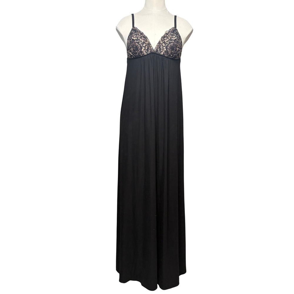 In Bloom by Jonquil Nightgown Womens M Black Lace Cups Maxi Victorian Lingerie